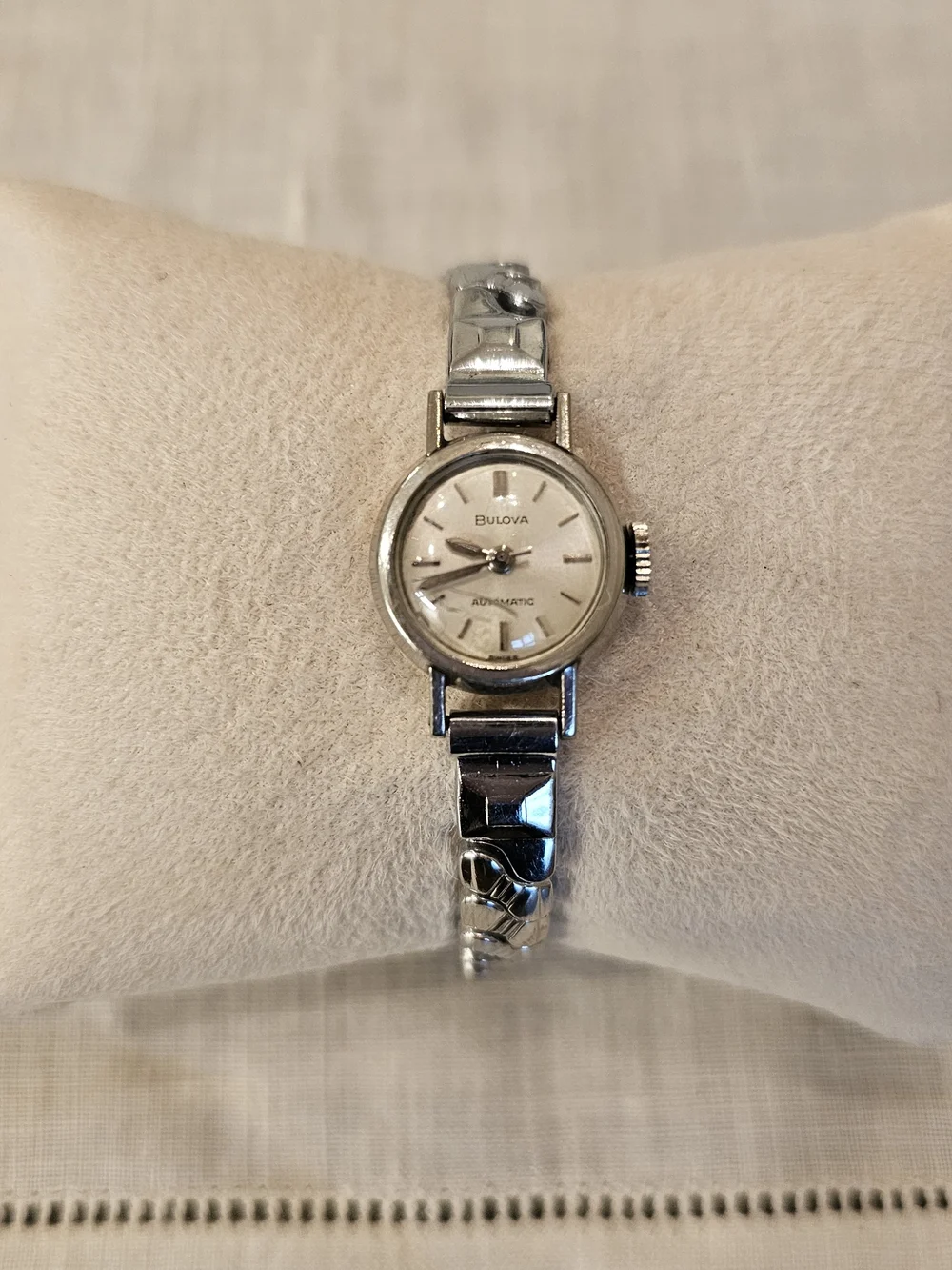 Vintage 60's Bulova Women's Manual Watch - Silver Tone 3 Hand Strech Band- Works
